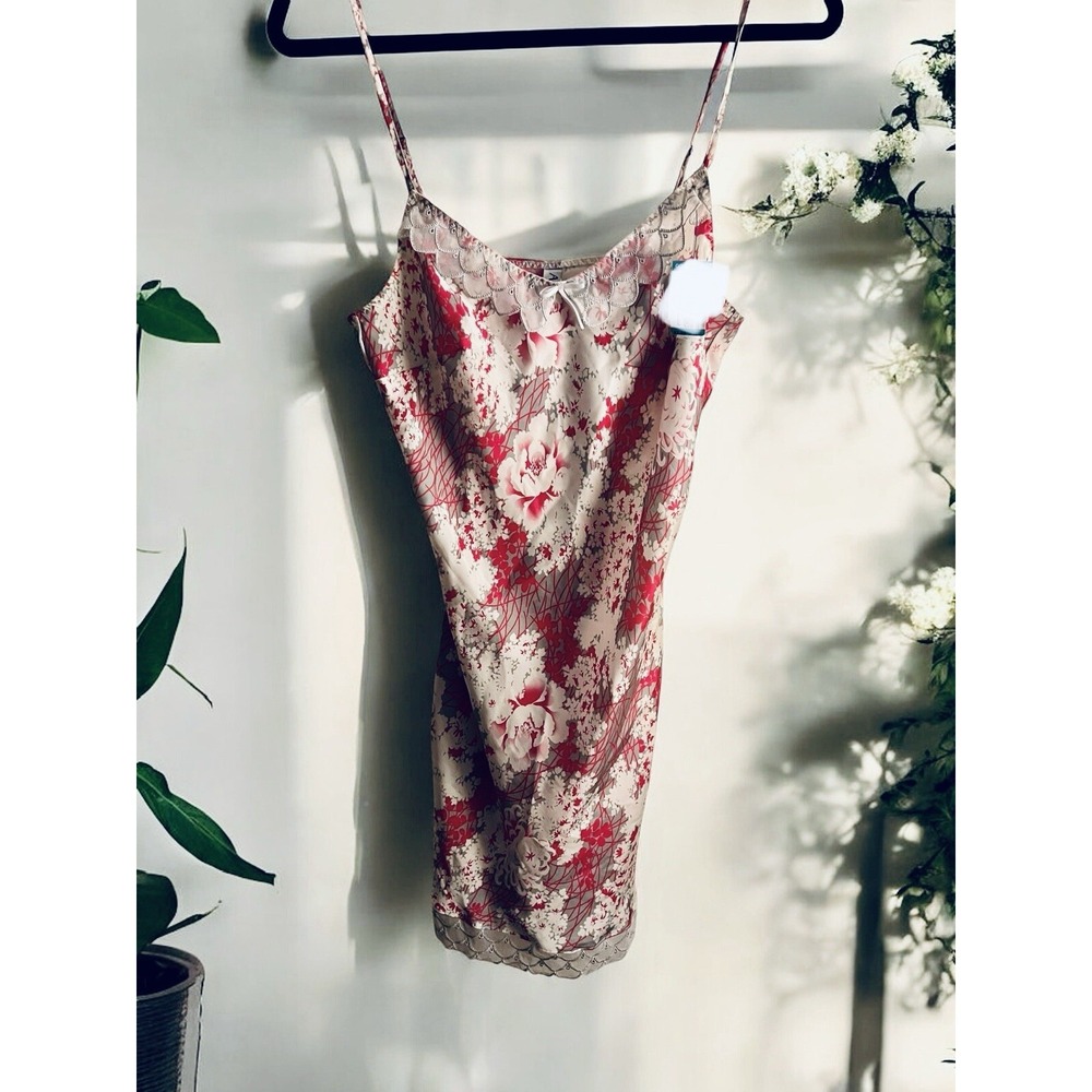 Aubade Paris Vintage‎ Y2K Lingerie Nightgown Pink Abstract Flowers Adj. Straps